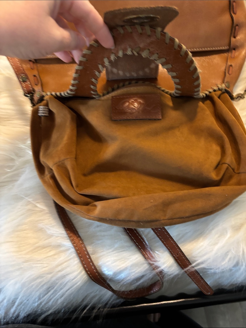 Patricia Nash Cognac Floral-Embossed Sadle Shaped Crossbody Bag - Picture 3 of 10